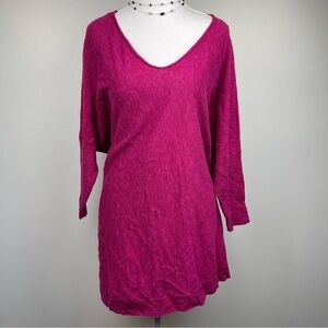 Eileen Fisher Sweater Linen Blend Tunic Blouse Spring Summer Large Pink V Neck